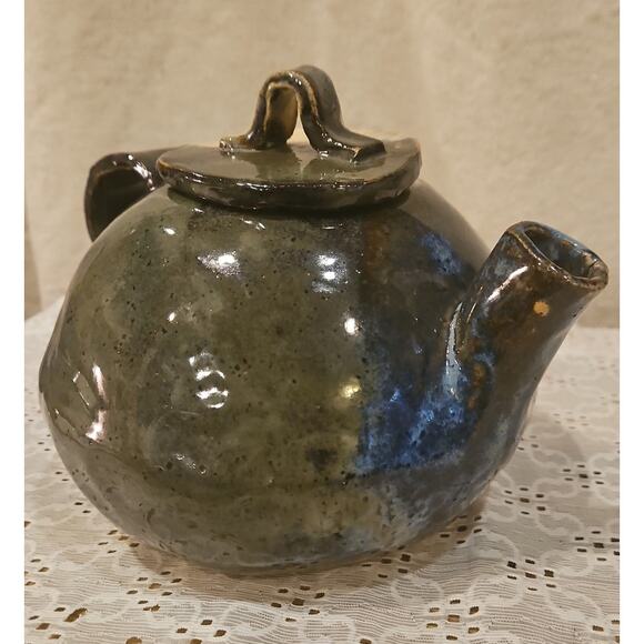 Handmade Pottery Teapot Blue Glaze- 8.5 inch - Picture 3 of 6